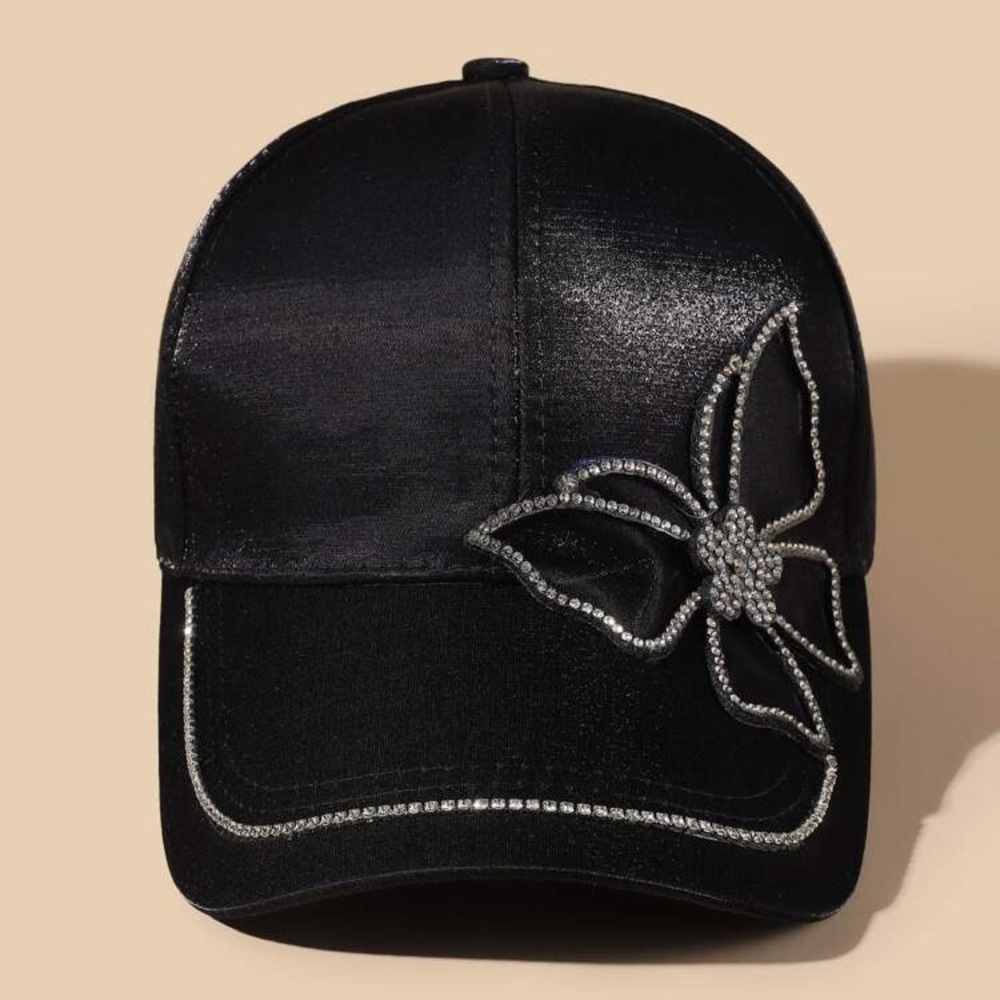 Black Rhinestone & Butterfly Decor Baseball Cap
